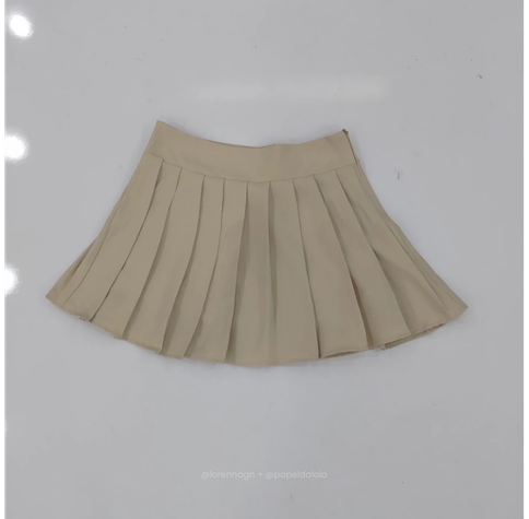 Short saia plissada bege