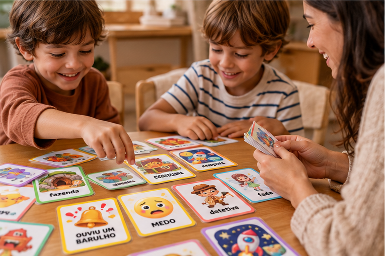 Jogo para criar histórias: Recorte e imprima para usar com seu filho ou em seu consultório. Você também pode usar o arquivo digital pra produzir o jogo e revender. Tempo de qualidade com as crianças.